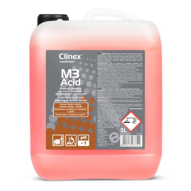Clinex M3Acid - Kwasowy preparat do mycia powierzchni i pomieszczeń sanitarnych - 5 l