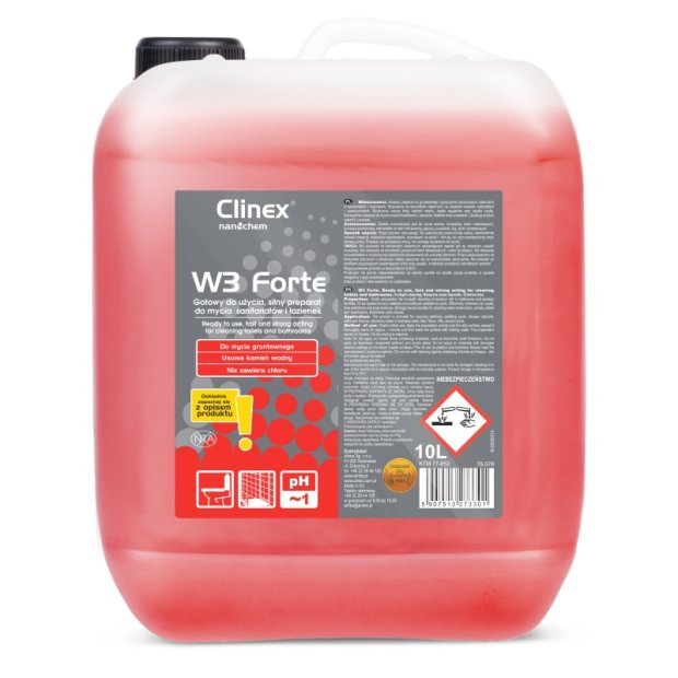 Clinex W3 Forte - Silny preparat do mycia sanitariatów i łazienek - 10 l