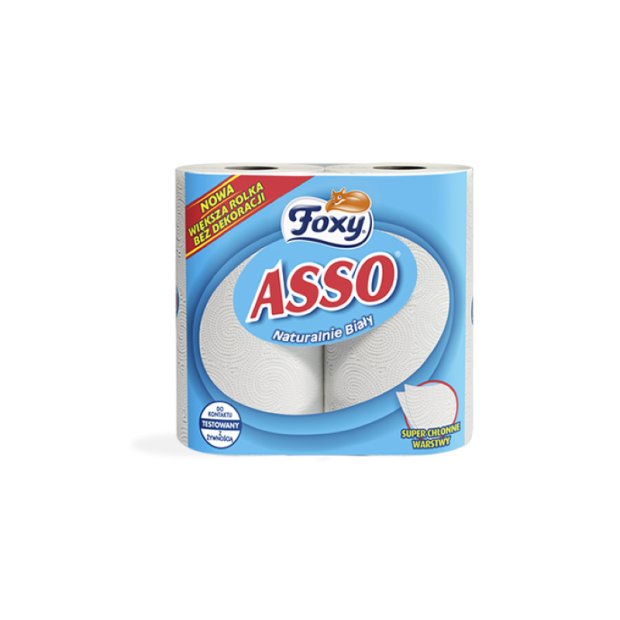 Foxy Asso – Ręcznik kuchenny, 2-warstwowy, biały – 2 rolki