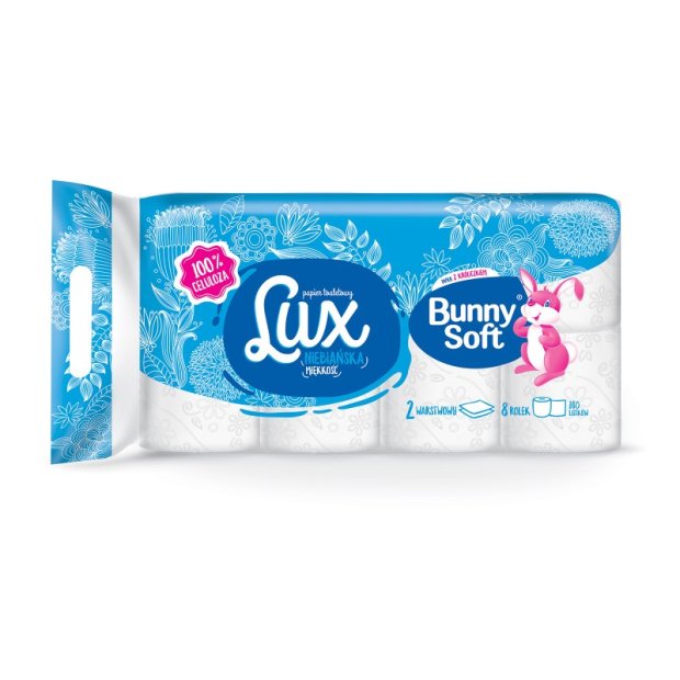 Bunny Soft Lux - Miękki papier toaletowy, 2-warstwy, celuloza - 8 rolek