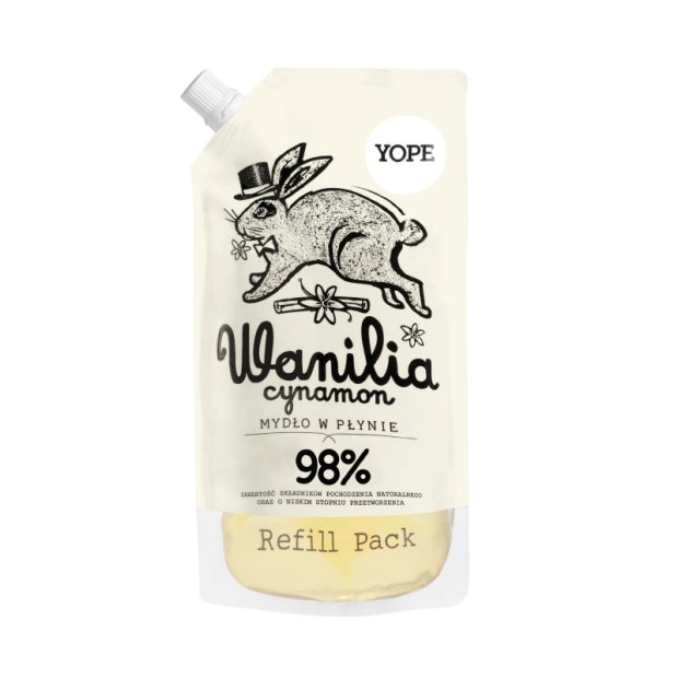 Yope – Naturalne mydło w płynie, uzupełnienie (Refill Pack), 500 ml – Wanilia i cynamon